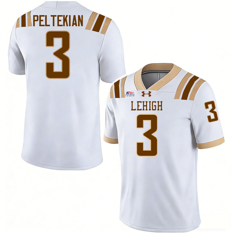 Lehigh Mountain Hawks #3 Nick Peltekian College Football Jerseys,Uniforms-White
